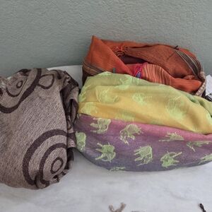 Pashmina Multicolor Elephant Print Cashmere Shawl/Scarf Bundle See Description